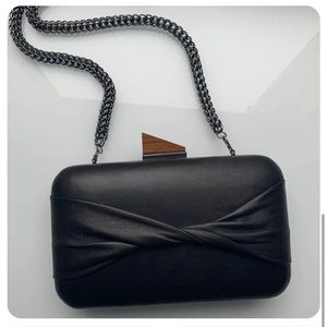 Kamilah Willacy SHELIE BLACK Luxury Lambskin Clutch Shoulder Bag gunmetal